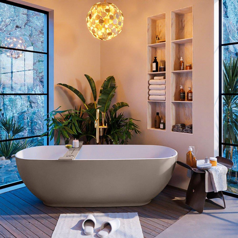 MONDIAZ ALAN - DLUX Badkamermeubelset - 120cm - onderkast - Smoke - 2 lades - vrijhangende wastafel - wasbak rechts - 0 kraangaten - Ostra SW807433