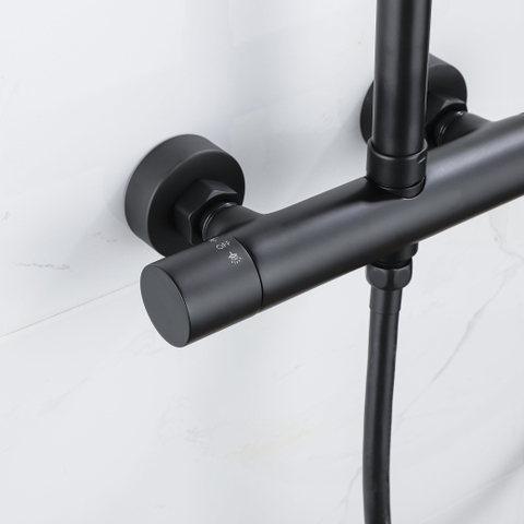 FugaFlow Eccelente Ensemble de douche de tête - thermostatique - douche de tête 30cm - flexible lisse - douchette à main sur barre - noir mat SW1451057