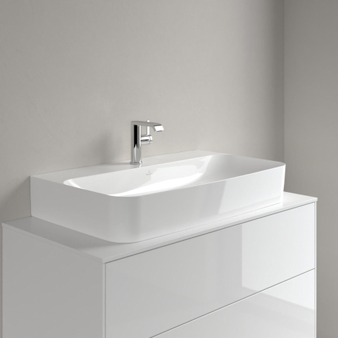 Villeroy & Boch finion wastafel onderzijde - geslepen - 1 kraangat - 80x47cm CeramicPlus - met verdekte overloop - White Alpine (glans wit) SW106488