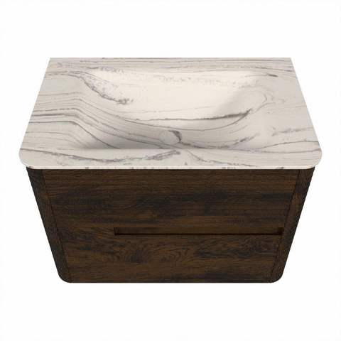 Mondiaz CIRO-DLUX Ensemble de meubles de salle de bains - 70x45x50cm - Plan vasque solid surface Nata - 1 lavabo au milieu - sans trous de robinet - 2 tiroirs - Noyer SW1530535