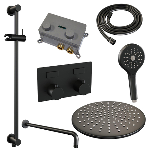BRAUER Black Edition opbouw regendoucheset – Ø30 cm hoofddouche – 40 cm gebogen wandarm – ronde handdouche – met omstel SW925435