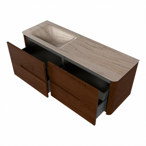 Mondiaz CIRO-DLUX Meuble de salle de bains - 140x45x50cm - Plan vasque Solid surface Saba - 1 vasque à gauche - sans trous de robinetterie - 4 tiroirs - Ruby SW1531889