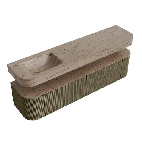 MONDIAZ THOR-DLUX Meuble de salle de bains 190cm arrondi gauche + droite couleur Shadow avec 2 tiroirs et 2 portes. Vasque suspendue CLOUD Gauche 1 trou de robinet couleur Arena. SW1466618