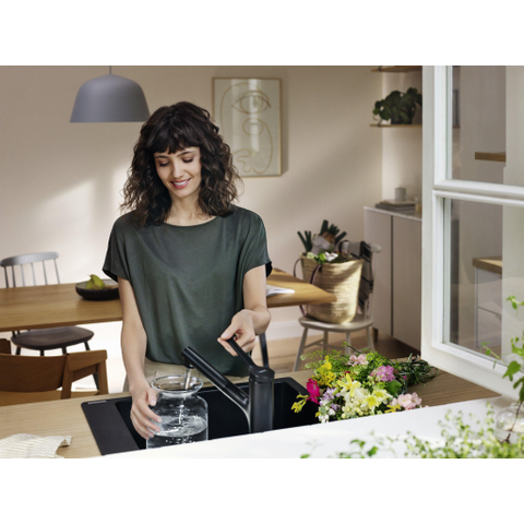 Hansgrohe Zesis m33 1 greeps keukenkraan - 150 metalen uittrekbare. vuistdouche - 2jet - mat zwart SW918714