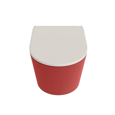 Mondiaz LAVIE hangtoilet – spoelrandloos – 36 x 53 cm – met softclose zitting – Fire (rood), zitting Linen (offwhite) SW1208649