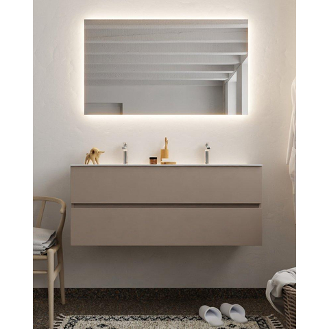 MONDIAZ VICA Ensemble de meuble salle de bain - 120cm - 2 tiroirs - lavabo Moon double - 2 trous de robinet - solid surface smoke SW411359