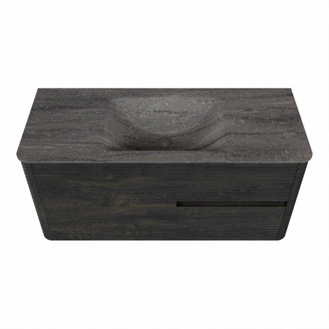 Mondiaz CIRO-DLUX Ensemble de meuble de salle de bains - 110x45x50cm - plan vasque Solid surface Oza - 1 vasque au milieu - sans trous de robinet - 2 tiroirs - Shadow SW1532648