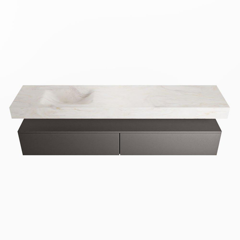 Mondiaz ALAN-DLUX Ensemble de meuble - 200cm - meuble Dark grey mat - 2 tiroirs - Lavabo Cloud Ostra suspendu - vasque Gauche - 0 trous de robinet SW807188