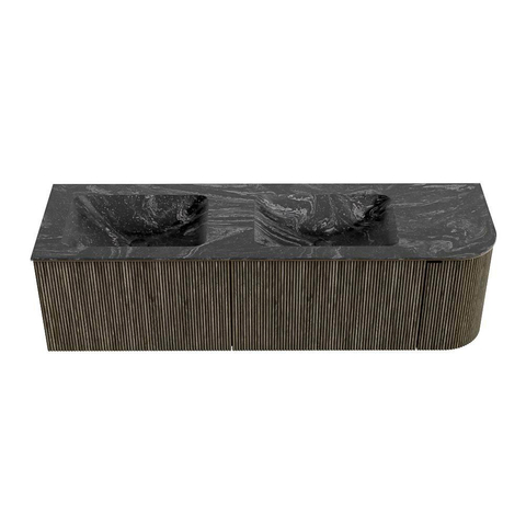 Mondiaz KURVE-DLUX Badkamermeubelset - 155x46x40cm - 2 lade - 1 deur - wastafel solid surface - dubbel / links - 2 kraangaten - Shadow SW1414686