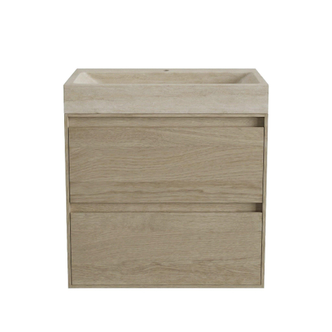 Forzalaqua Ibiza Ensemble meuble de salle de bains - 80x50x70cm - 2 tiroirs - lavabo en travertin - 1 trou de robinet - jeu de supports - bouchon de vidage - smoke SW1476839