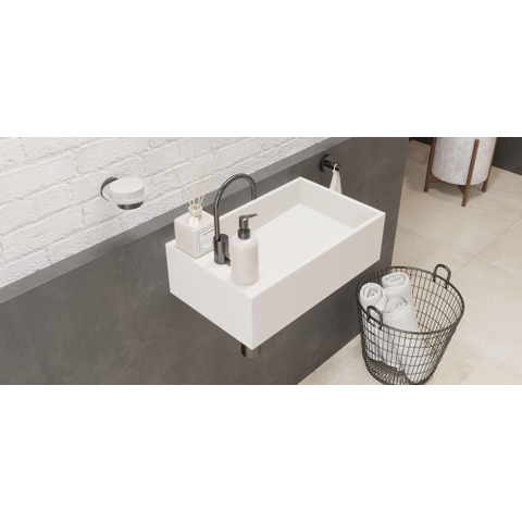 Ideavit Solidcube fontein - 50x30x15cm - rechthoek - kraangat rechts - zonder waste - mat wit SW85924
