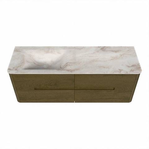 Mondiaz CIRO-DLUX Ensemble de meubles de salle de bains - 140x45x50cm - Vasque en solid surface Frappe - 1 lavabo à gauche - 1 trou de robinet - 4 tiroirs - Dusk SW1532871