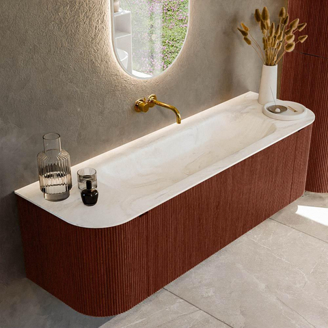 Mondiaz KURVE-DLUX Ensemble de meuble de salle de bains - 150x46x40cm - 1 tiroir - 2 portes - vasque solid surface - centre - sans trou de robinet - Ruby SW1415854