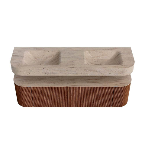 MONDIAZ THOR-DLUX 160cm meuble de salle de bains arrondi gauche + droite couleur Ruby avec 1 tiroir et 2 portes. Vasque suspendue CLOUD Double 2 trous de robinet couleur Saba. SW1465345