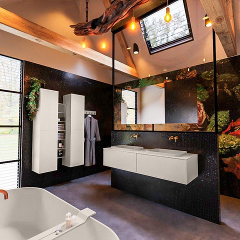 ENSEMBLE DE MEUBLE DE SALLE DE BAIN MONDIAZ ERIN - 150 cm - Lin - 2 tiroirs - 2 lavabos - 0 trous de robinet - Lin SW698468