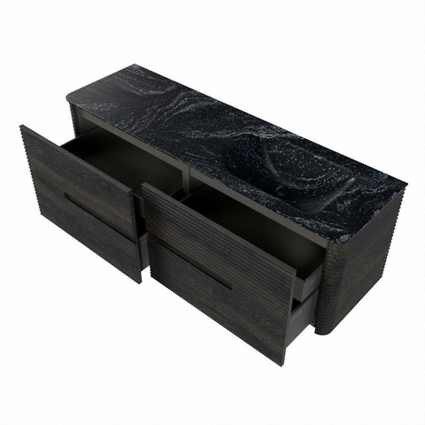 Mondiaz CIRO-DLUX Ensemble de meubles de salle de bains - 150x45x50cm - Vasque solid surface Lava - 1 lavabo à droite - sans trous de robinet - 4 tiroirs - Shadow SW1532486