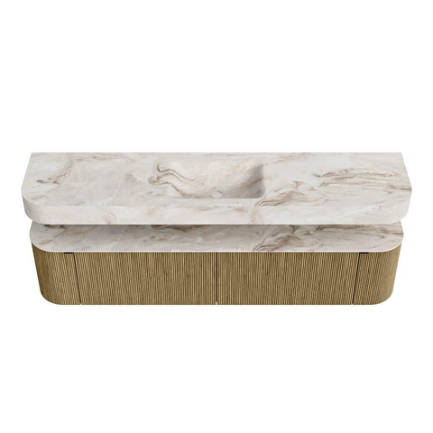 MONDIAZ THOR-DLUX 200cm meuble de salle de bains arrondi gauche + droite couleur Dusk avec 2 tiroirs et 2 portes. Vasque suspendue CLOUD Milieu sans trou de robinet couleur Frappe. SW1466823