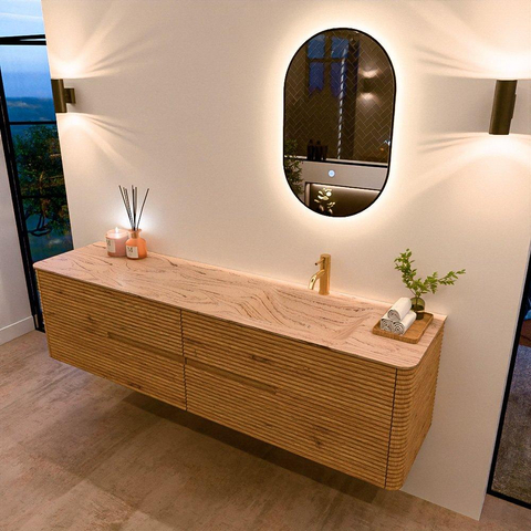 Mondiaz CIRO-DLUX Badkamermeubelset - 190x45x50cm - Solid surface wastafel Arena - 1 wasbak Rechts - 1 kraangat - 4 lades - Oak SW1531396