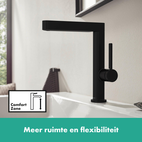 Hansgrohe Finoris 1 greeps wastafelkraan - 230 draaibare uitloop - met afvoerplug - mat zwart SW651024
