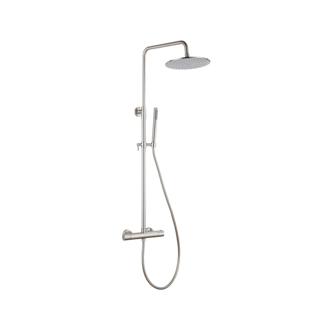 Fortifura Calvi Regendoucheset - thermostatisch - 30cm - hoofddouche - gladde slang - staaf handdouche - PVD - geborsteld RVS SW1204429