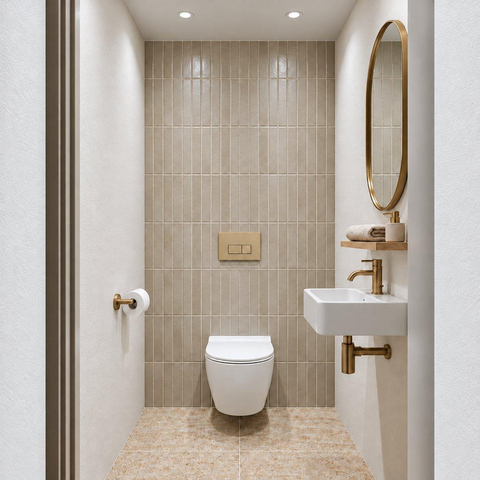 Adema Salina 2.0 Toiletset - 48.5x36x32cm - diepspoel - spoelrandloos - QeramiQ inbouwreservoir - softclose - quickrelease - toiletzitting - goud geborsteld metalen bedieningsplaat - rechthoekige knoppen - wit SW1474584