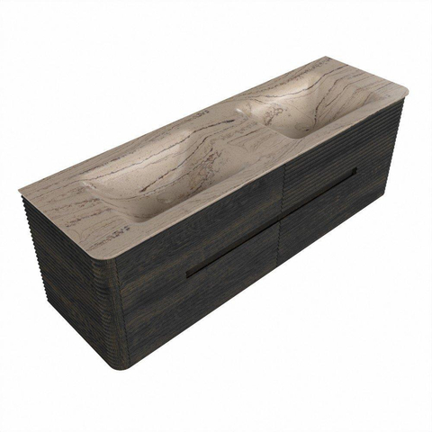 Mondiaz CIRO-DLUX Ensemble de meubles de salle de bains - 150x45x50cm - Plan de toilette solid surface Arena - 2 vasques Double - 2 trous de robinetterie - 4 tiroirs - Shadow SW1532349