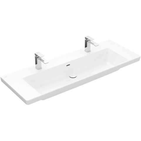 Villeroy & Boch Subway 3.0 meubelwastafel - 1300x470mm - 2 kraangaten - met overloop - White Alpine (glans wit) SW641679