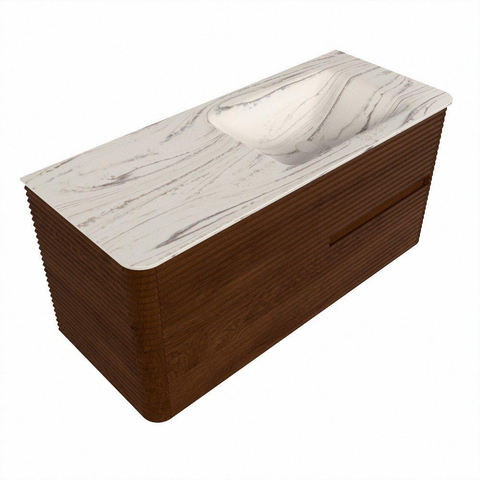 Mondiaz CIRO-DLUX Badkamermeubelset - 110x45x50cm - Solid surface wastafel Nata - 1 wasbak Rechts - zonder kraangaten - 2 lades - Ruby SW1532028