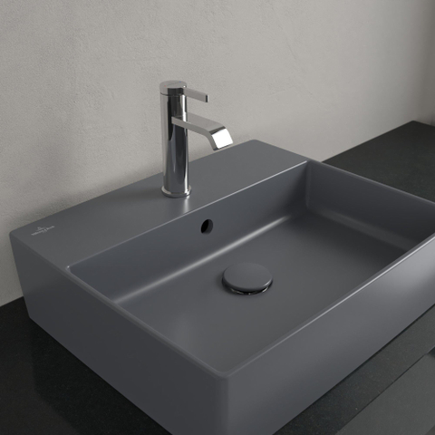 Villeroy & Boch memento 2.0 opzetwastafel - 50x42cm - 1 kraangat - met overloop CeramicPlus - Graphite (mat grijs) SW479728