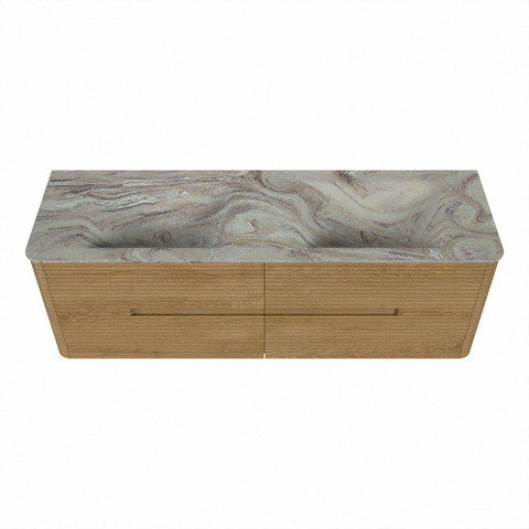 Mondiaz CIRO-DLUX Badkamermeubelset - 150x45x50cm - Solid surface wastafel Glace - 2 wasbak Dubbel - zonder kraangaten - 4 lades - Oak SW1530849