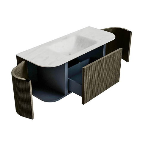 Mondiaz KURVE-DLUX Ensemble de meubles de salle de bains - 110x46x40cm - 1 tiroir - 2 portes - lavabo solid surface - au milieu - sans trou de robinet - Shadow SW1414419