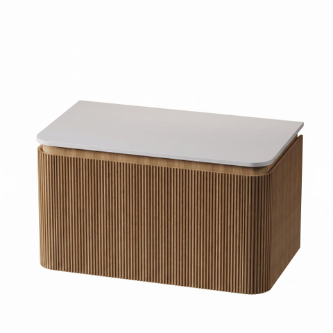 Royal Plaza Terra Edge Ensemble meuble de salle de bains - 80x44.7x46cm - plan de toilette solid surface blanc mat - 2 tiroirs - sandwood (chêne clair) SW1471954