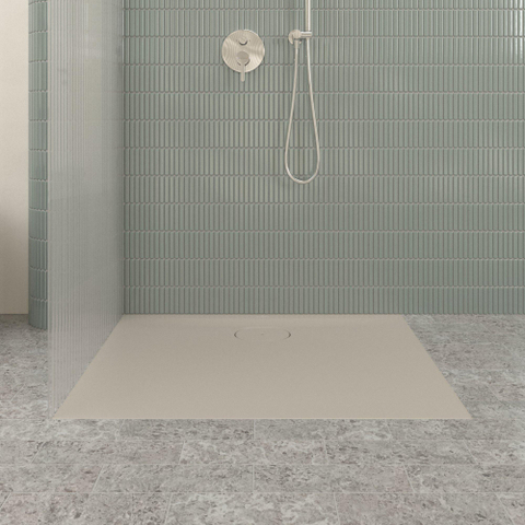 Villeroy & Boch Ecora douchebak - 100x80x3.5cm - afvoer lange zijde - almond (beige) SW1558922
