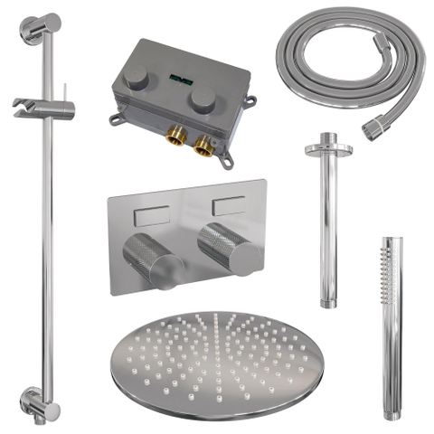 BRAUER Chrome Carving ensemble de douche pluie apparent – douche de tête Ø 30 cm – bras de plafond 30 cm – douchette bâton – barre de douche – set 66 SW925525