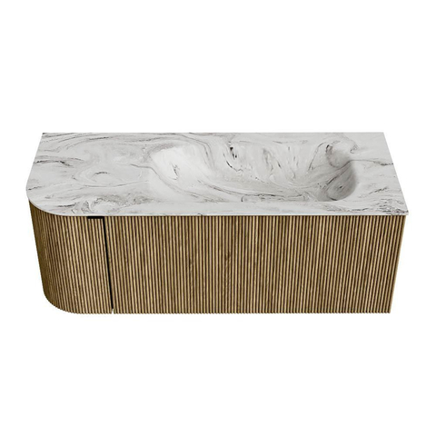 Mondiaz KURVE-DLUX Badkamermeubelset - 115x46x40cm - 1 lade - 1 deur - wastafel solid surface - rechts - zonder kraangat - Dusk SW1415468