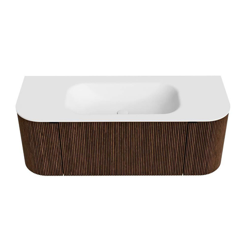 MONDIAZ KURVE Meuble de salle de bains 120cm avec module 25 Len R couleur Walnut avec 1 tiroir et 2 portes. Lavabo BIG SMALL au milieu 1 trou de robinet Talc. SW1122698