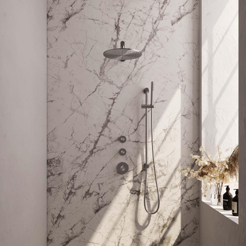 Brauer Douche pluie encastrée Carving brossé - douche principale 30cm - 3 boutons Carving - bras mural droit - glissière - douchette à main 1 fonction - PVD - inox brossé SW716093