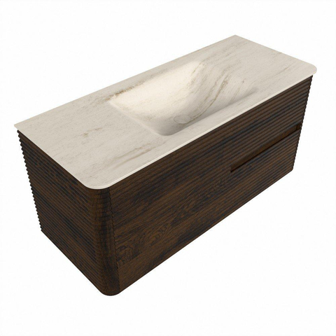 Mondiaz CIRO-DLUX Badkamermeubelset - 110x45x50cm - Solid surface wastafel Meli - 1 wasbak Midden - 1 kraangat - 2 lades - Walnut SW1530471
