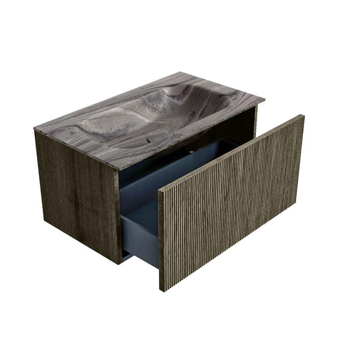 MONDIAZ KURVE-DLUX Meuble de salle de bains 80 cm couleur Shadow avec 1 tiroir et 0 porte. Lavabo BIG SMALL central sans trou de robinet Sombra. SW1433742