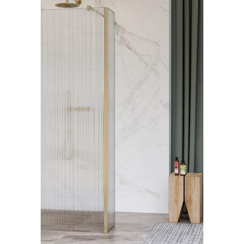 Fortifura Galeria zijwand - 30x200cm - ribbel - glas - 8mm - met hoekprofiel - PVD - geborsteld messing (goud) SW925334