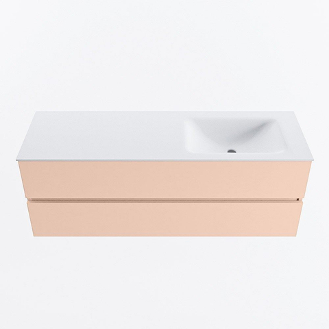 MONDIAZ VICA Ensemble meuble de salle de bains - 140cm - meuble bas rosee - 2 tiroirs - vasque cloud à droite - 1 trou de robinet - version haute 60cm - talc SW1083507