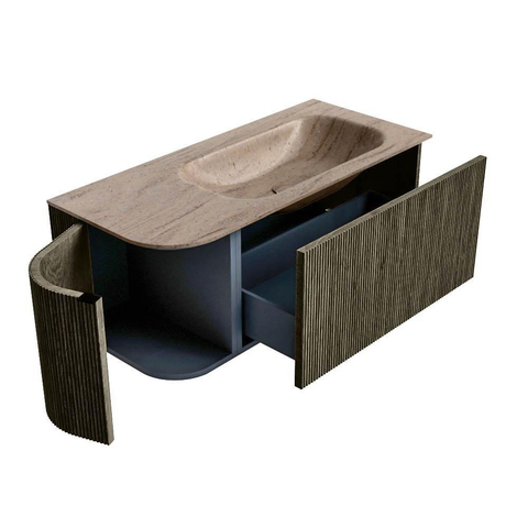MONDIAZ KURVE-DLUX Meuble de salle de bains 105cm arrondi gauche couleur Shadow avec 1 tiroir et 1 porte. Lavabo BIG SMALL droite 1 trou de robinet Saba. SW1433425