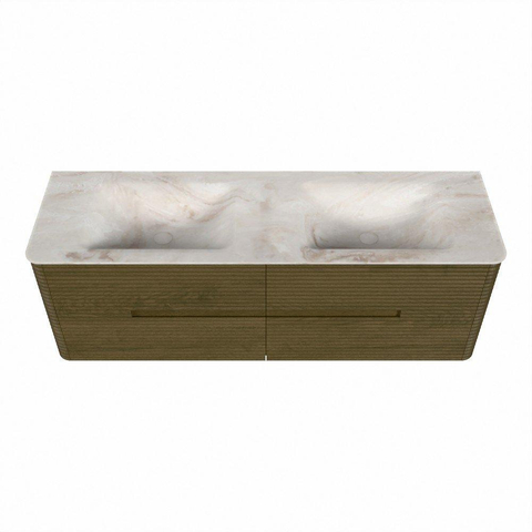 Mondiaz CIRO-DLUX Ensemble de meubles de salle de bains - 150x45x50cm - Plan vasque en solid surface Frappe - 2 vasques Double - 2 trous de robinetterie - 4 tiroirs - Dusk SW1532839
