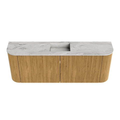 Mondiaz JOYA-DLUX 113.2cm meuble de salle de bains - arrondi gauche et droite couleur Chêne - Vasque FAYE position Milieu Sans trou de robinet couleur Glace. SW1422000