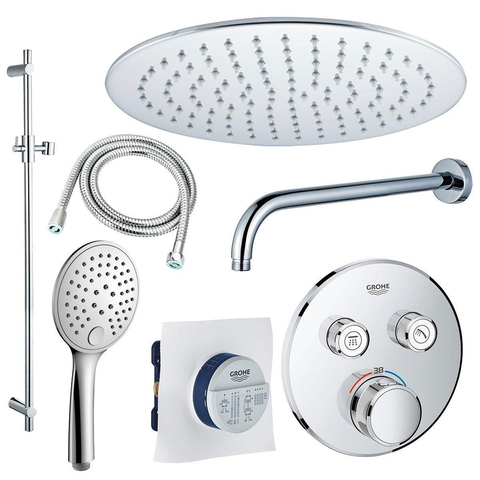 Grohe - Adema Rise regendoucheset – Ø25 cm hoofddouche – 35 cm gebogen wandarm – ronde handdouche – 2 functies – chroom SW804540