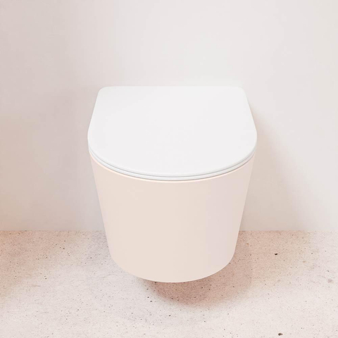 Mondiaz LAVIE hangtoilet – spoelrandloos – 36 x 53 cm – met softclose zitting – Rosee (roze), zitting Talc (wit) SW1208792