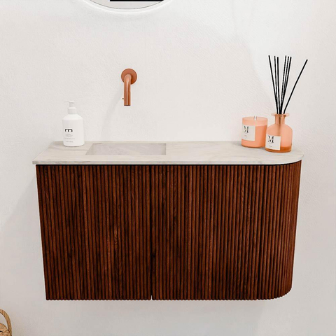 Mondiaz JOYA-DLUX 71.6cm toiletmeubel - ronding rechts kleur Ruby - Wastafel FAYE positie Links Zonder kraangat kleur Ostra. SW1423807
