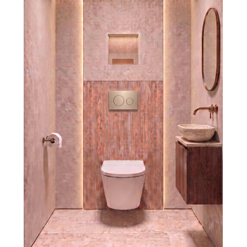QeramiQ Dely Toiletset - 36.3x51.7cm - Geberit UP720 inbouwreservoir - rimless - diepspoel - 35mm zitting - softclose - bedieningsplaat geborsteld messing - ronde knoppen - mat wit SW1428014
