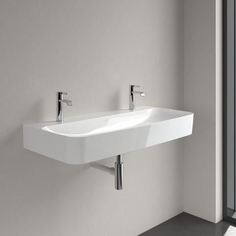 Villeroy & Boch finion wastafel - met 2 kraangaten - 100x47cm CeramicPlus - zonder overloop - White Alpine (glans wit) SW106490