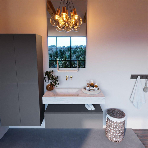Mondiaz ALAN-DLUX Ensemble de meuble - 100cm - meuble Plata mat - 1 tiroir - Lavabo Cloud Opalo suspendu - vasque Gauche - 0 trous de robinet SW807062